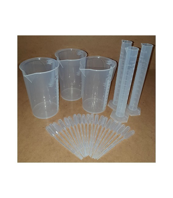 Kit de 3 vasos 3 tubos de ensayo 20 pipetas